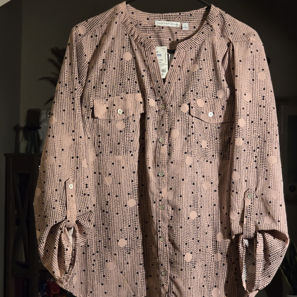 Notations Pink Polka Dot Blouse with Button Details